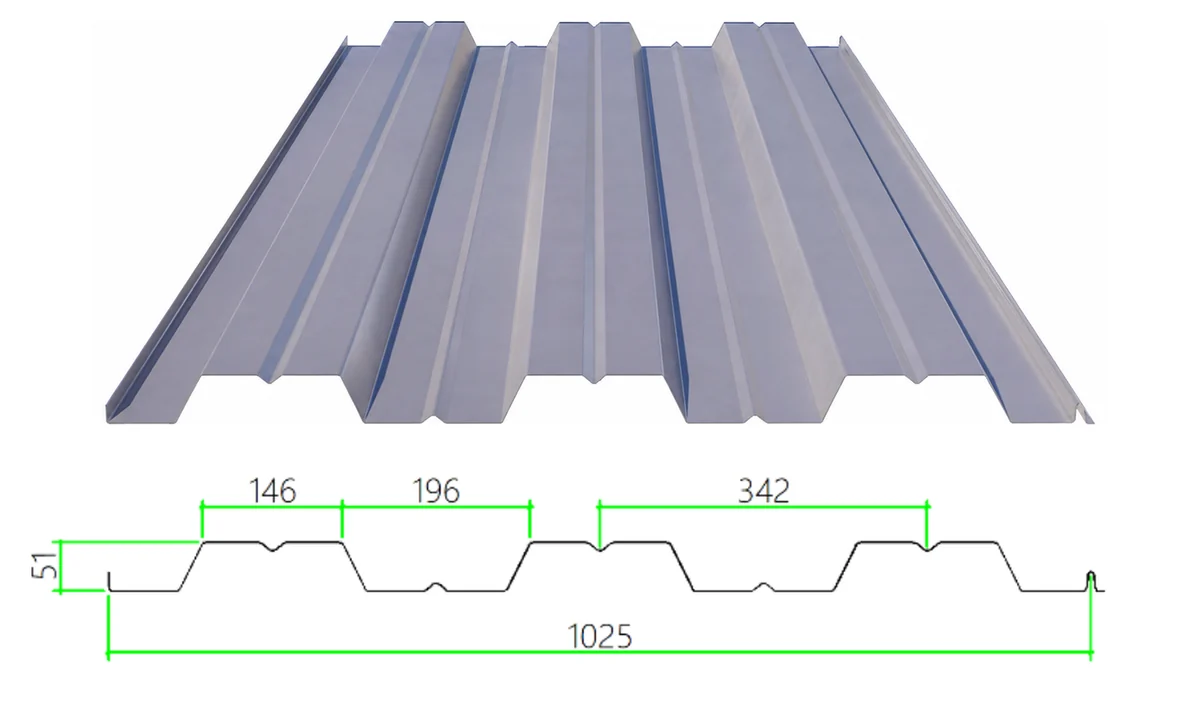DECK-51-342-1025 steel floor decking with dimensioned cross-section
