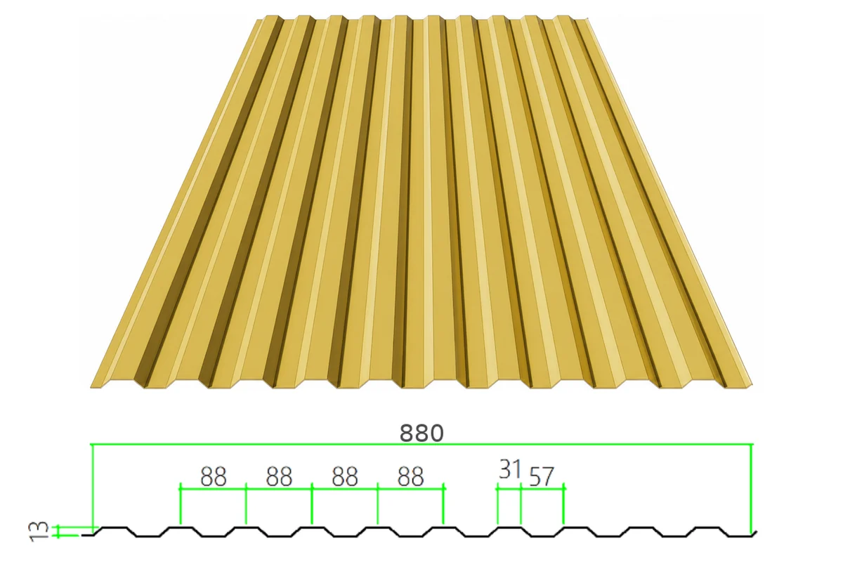 PS-13-88-880 profiled steel sheet with dimensioned cross-section