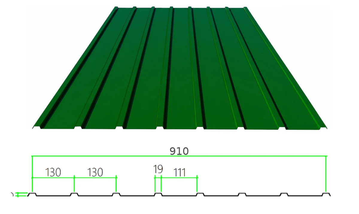 PS-9-130-910 profiled steel sheet with dimensioned cross-section