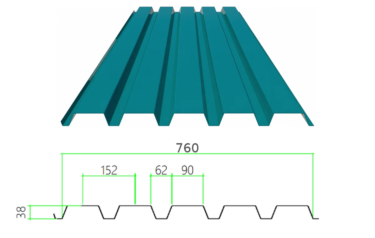 PS-38-152-760 profiled steel sheet with dimensioned cross-section
