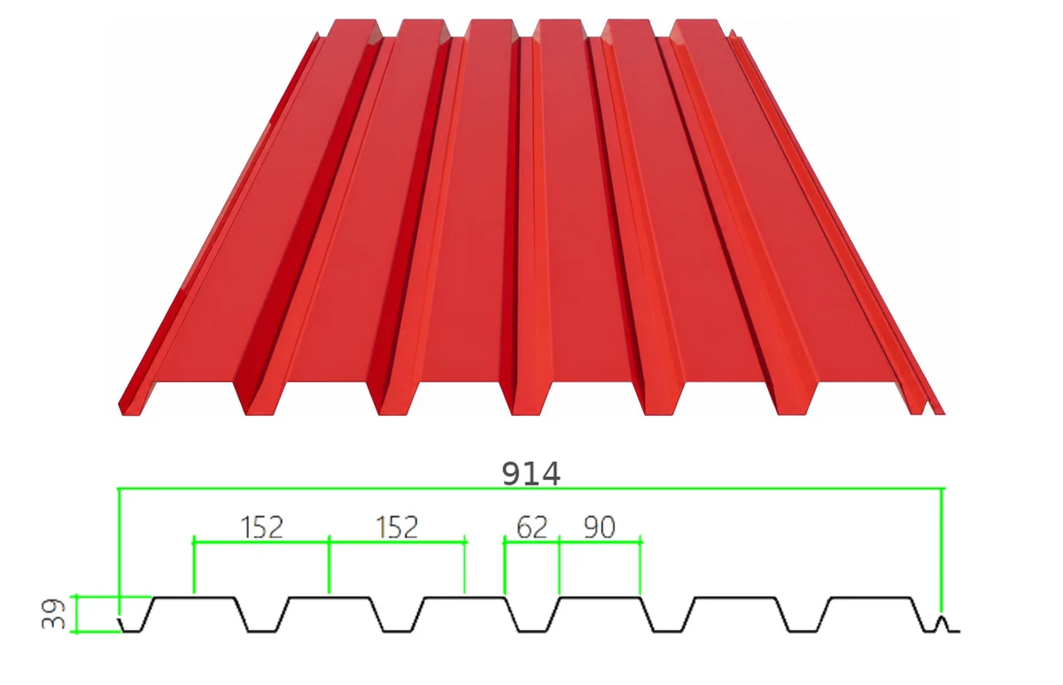 DECK-39-152-914 profiled steel sheet with dimensioned cross-section
