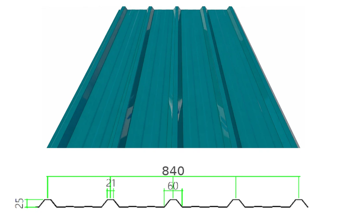 PS-25-210-840 profiled steel sheet with dimensioned cross-section