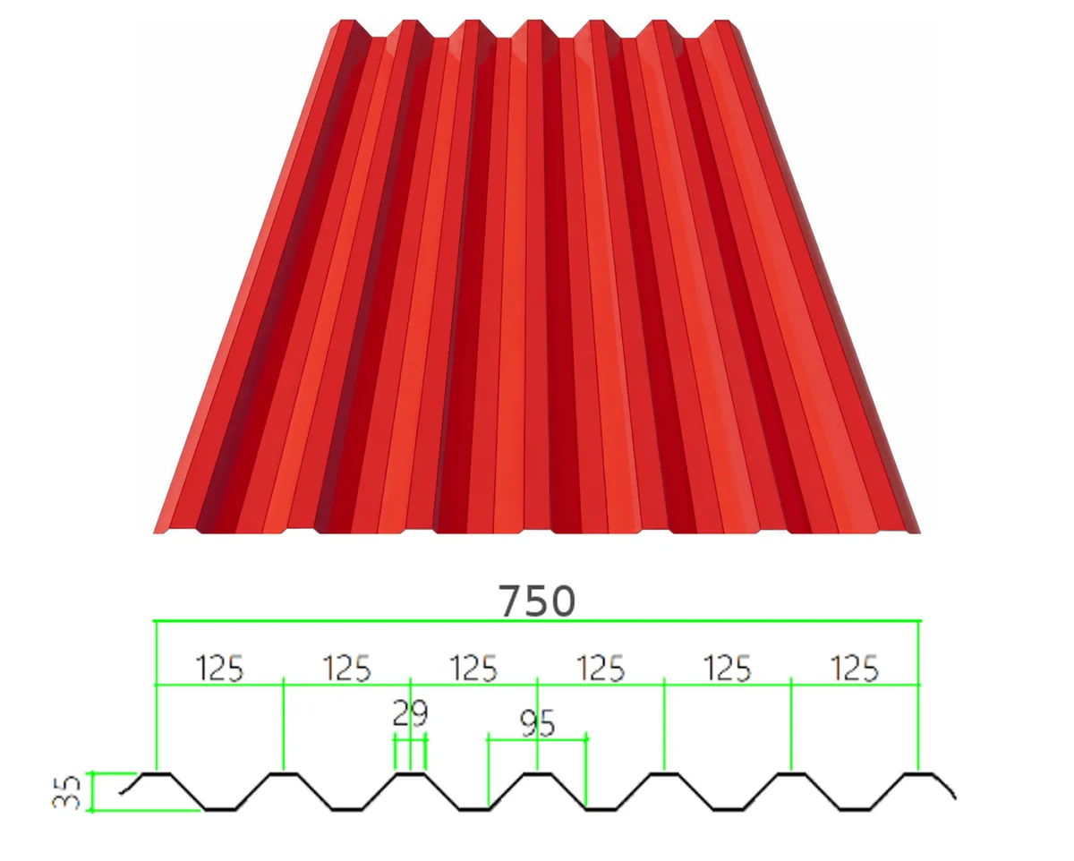PS-35-125-750 profiled steel sheet with dimensioned cross-section
