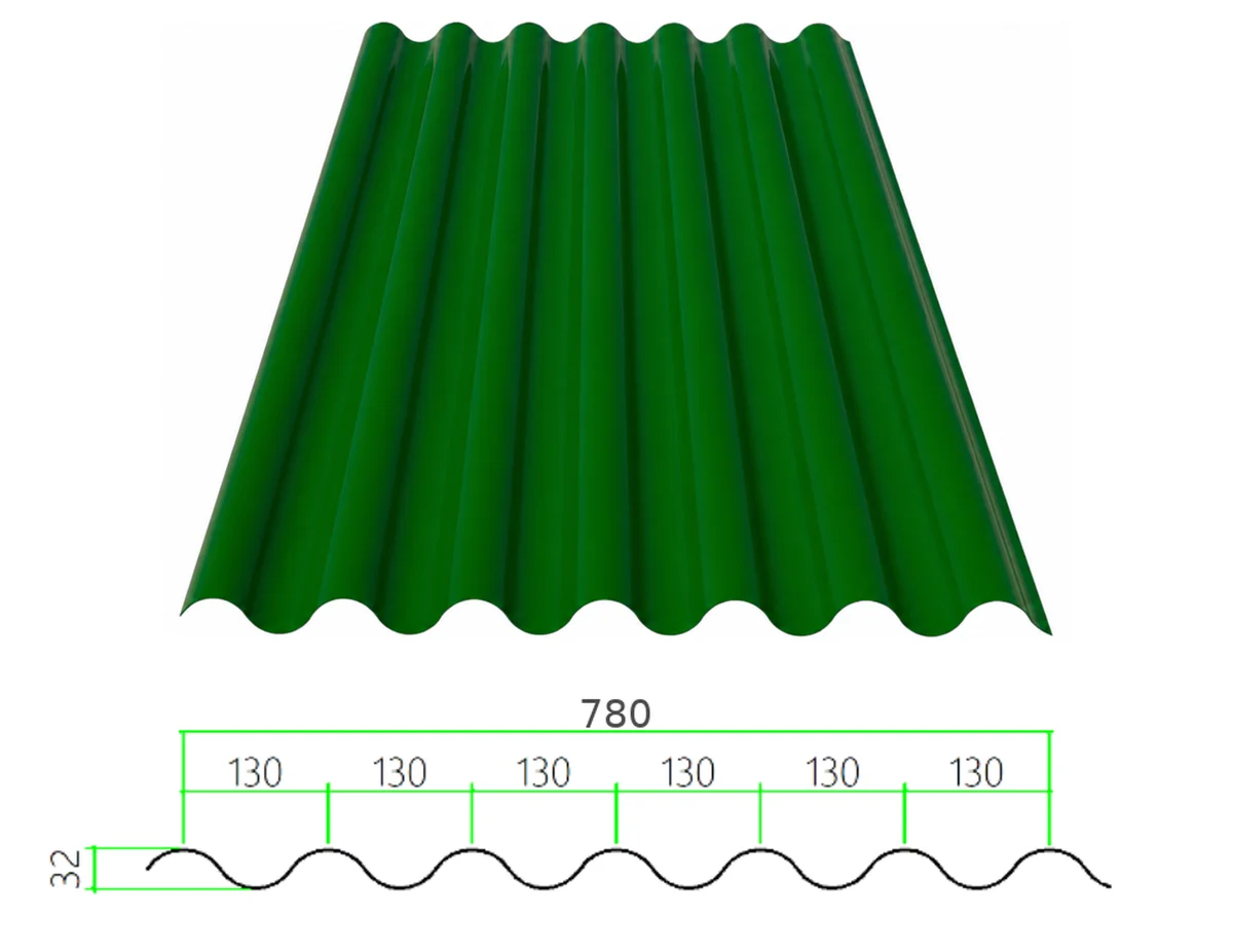 PS-32-130-780 profiled steel sheet with dimensioned cross-section