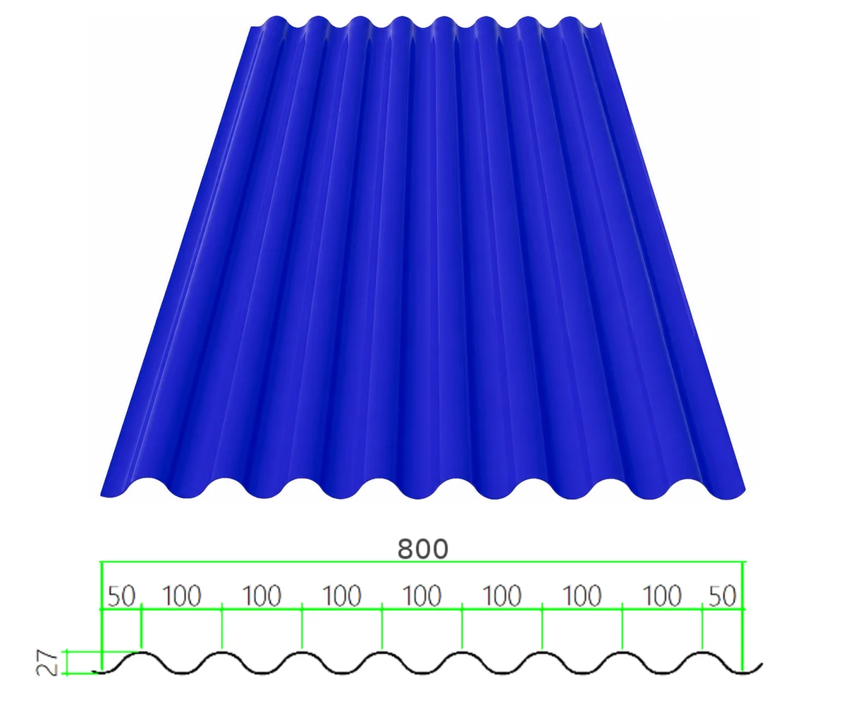 PS-27-100-800 profiled steel sheet with dimensioned cross-section