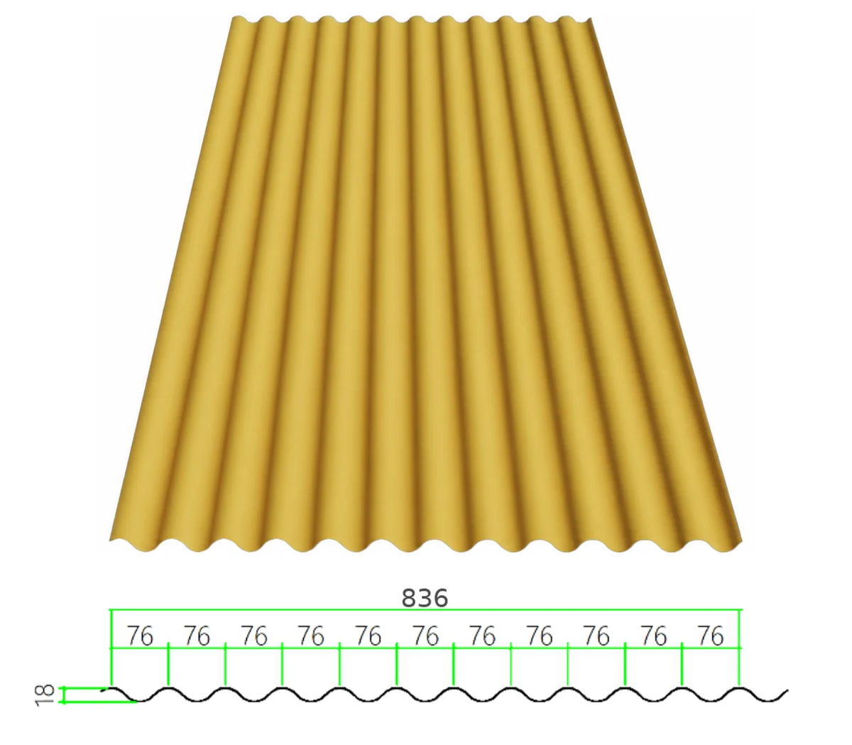 DECK-18-76-836 profiled steel sheet with dimensioned cross-section