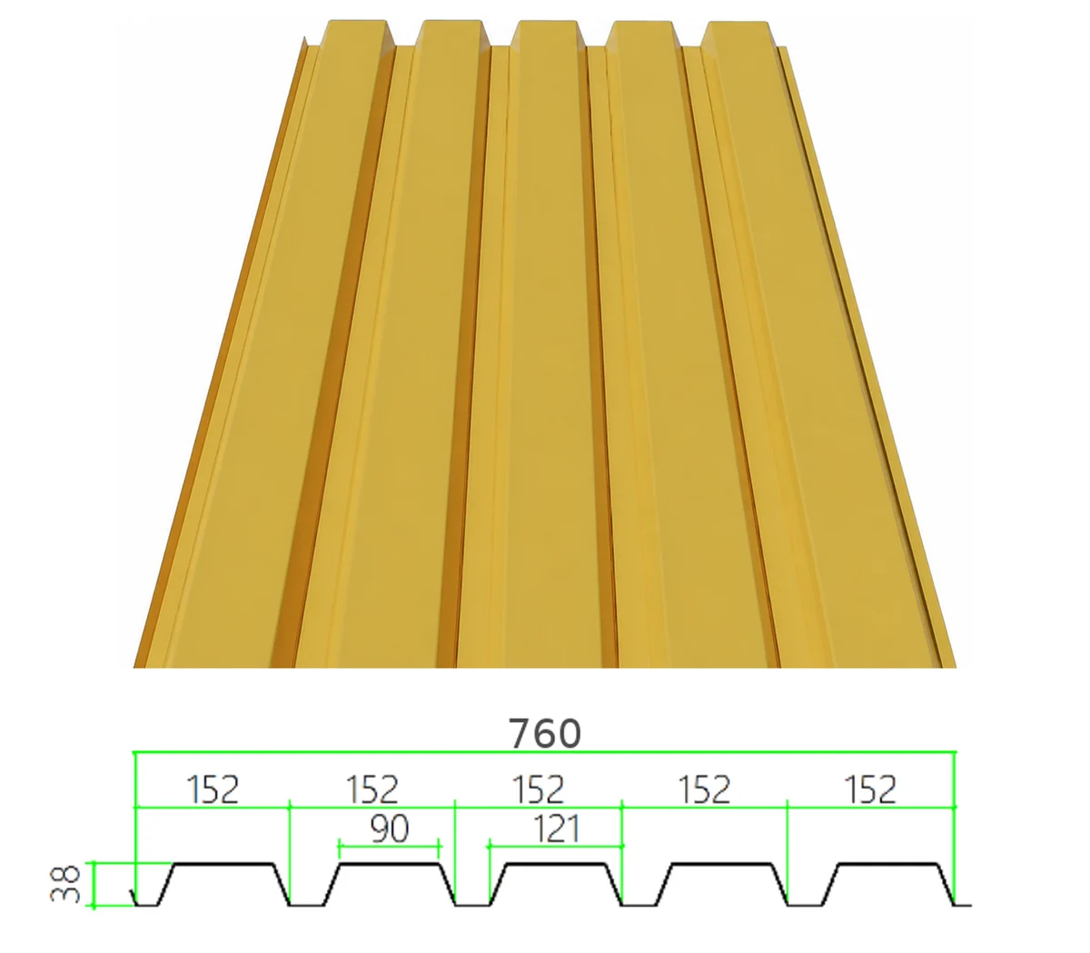PS-38-152-760 profiled steel sheet with dimensioned cross-section