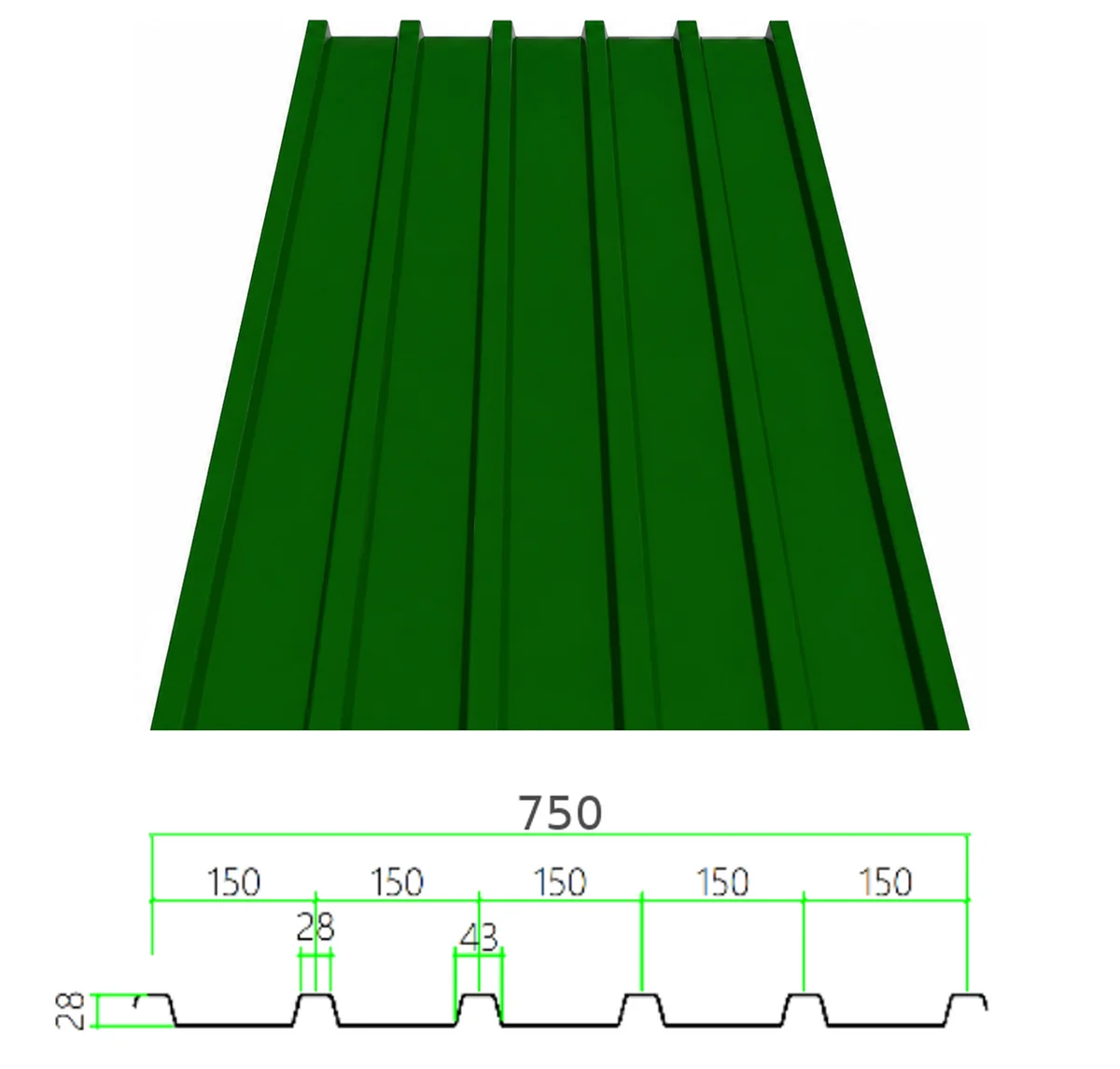 PS-28-150-750 profiled steel sheet with dimensioned cross-section
