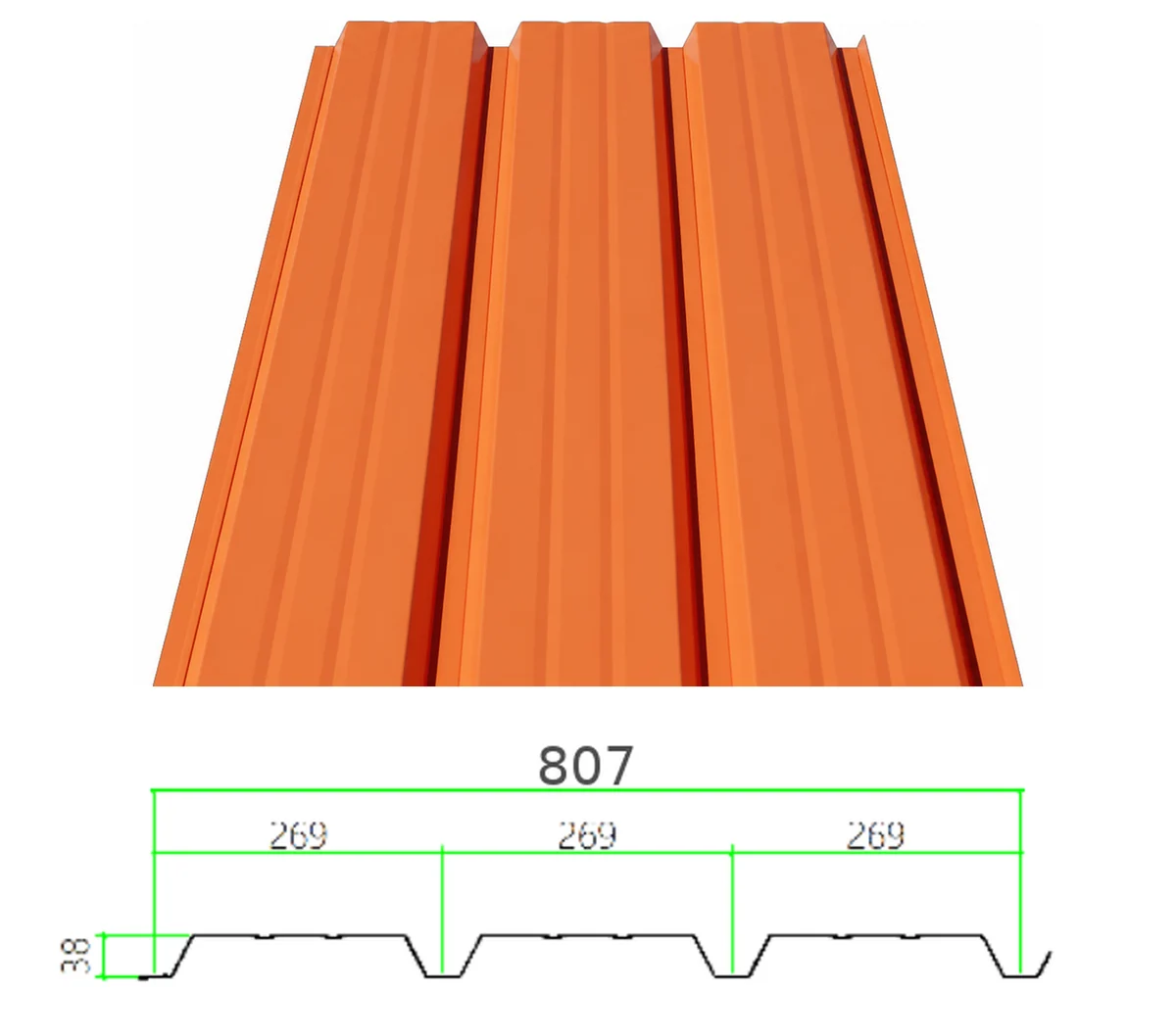 PS-38-269-807 profiled steel sheet with dimensioned cross-section