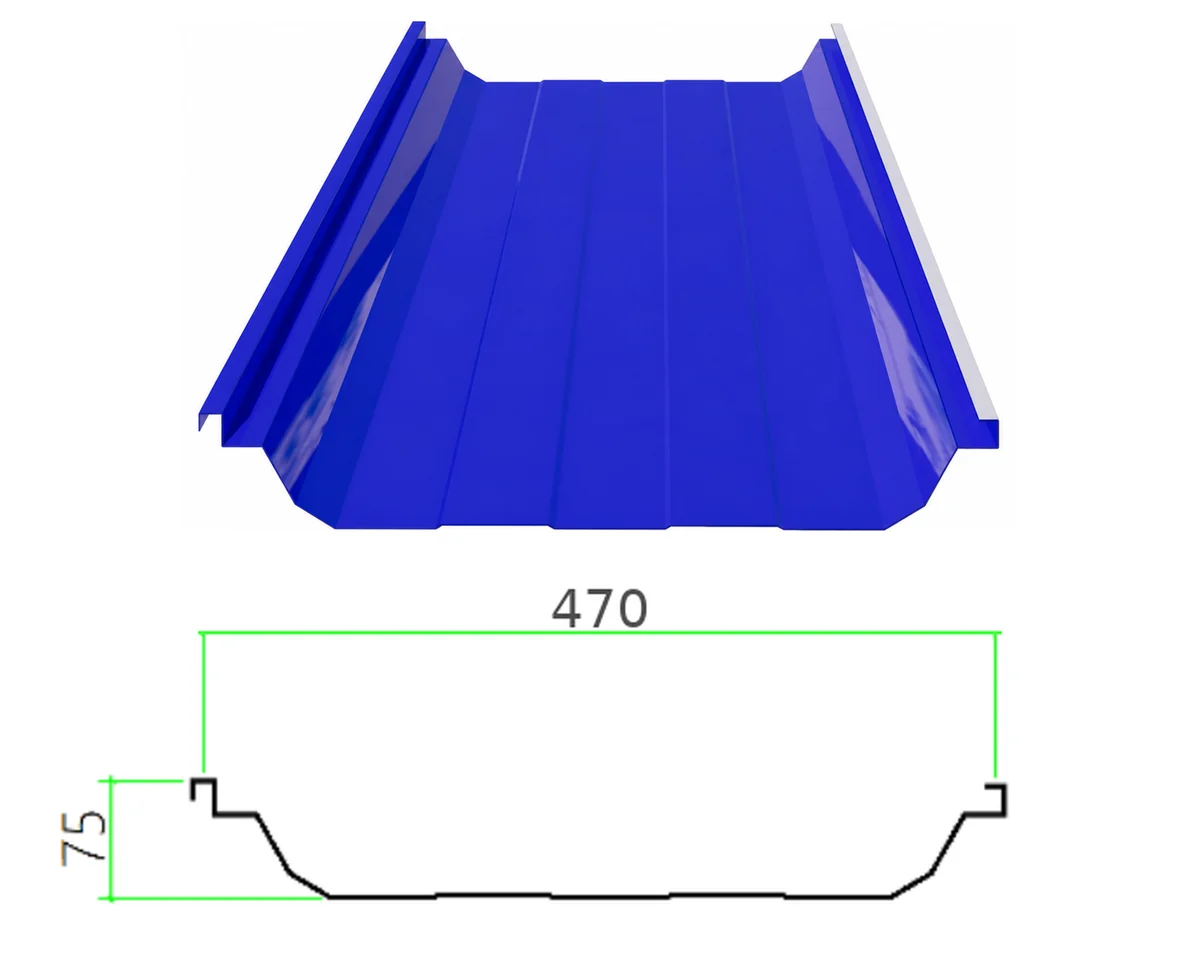 PS-75-470 profiled steel sheet with dimensioned cross-section