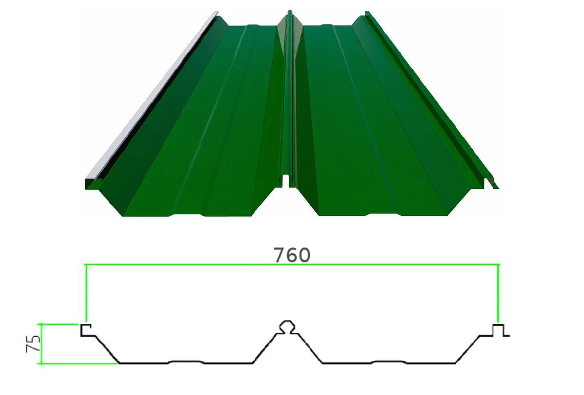 PS-75-380-760 profiled steel sheet with dimensioned cross-section