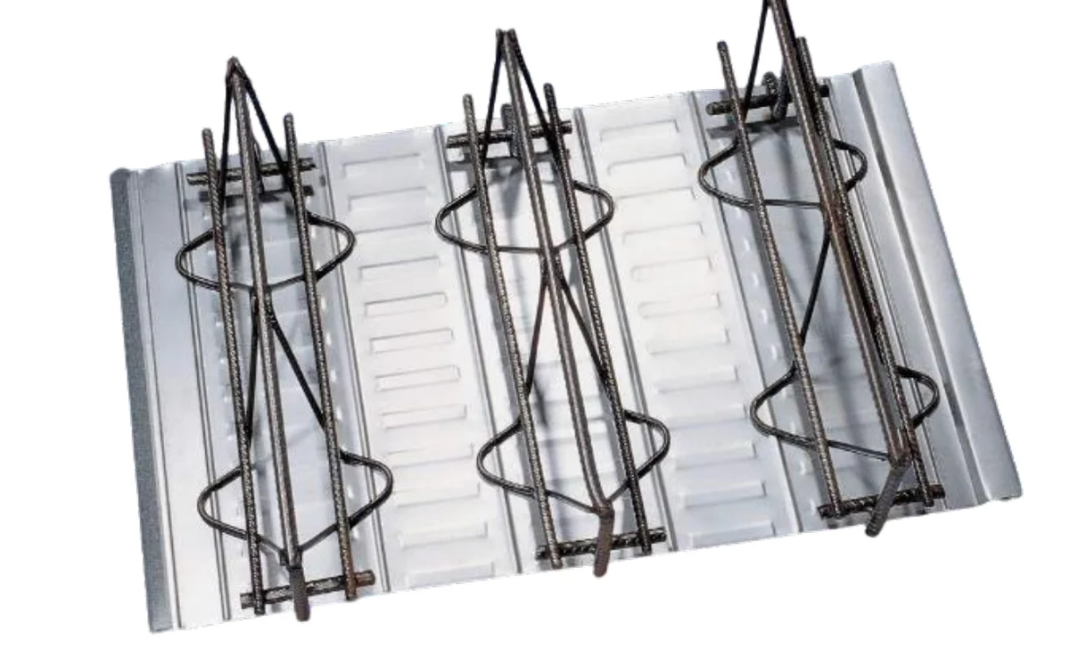 Steel bar truss deck product view showing truss bars welded to bottom formwork