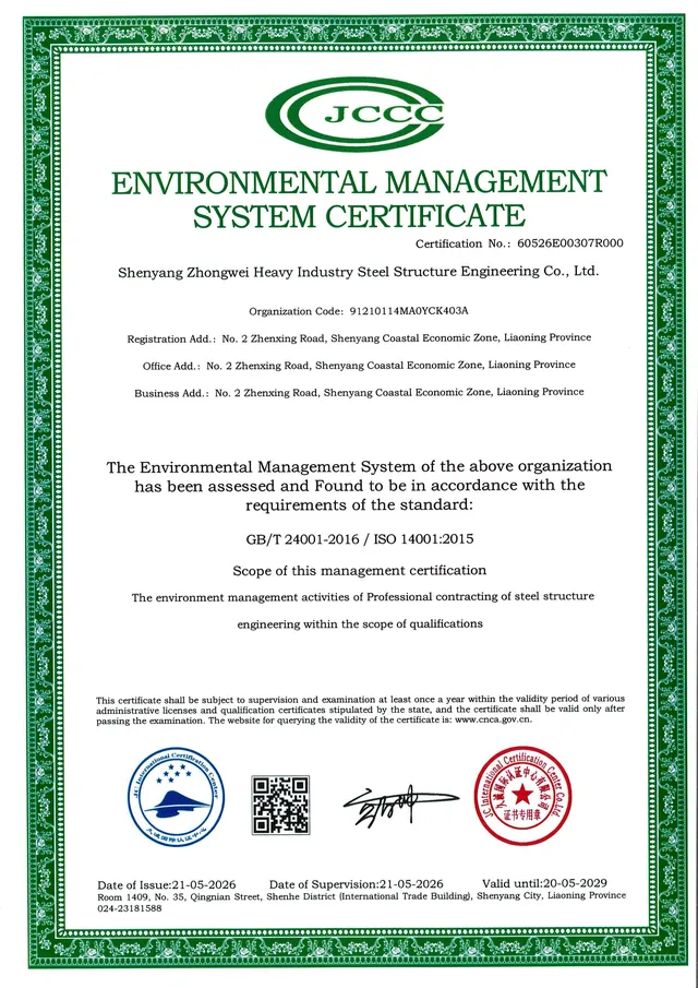 ISO 14001:2015 environmental management system certificate