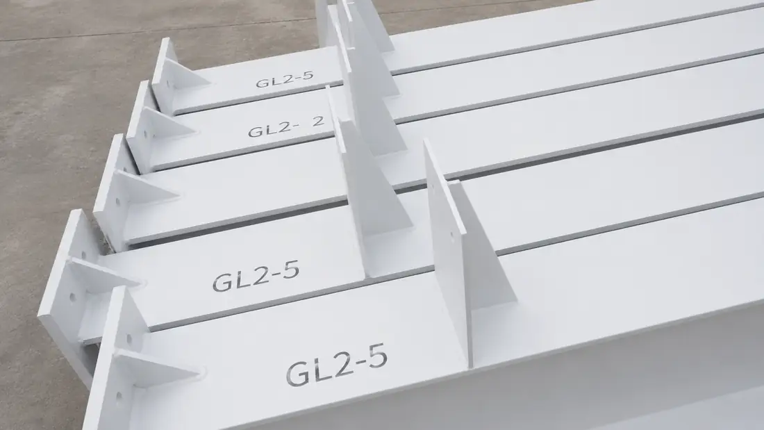 Steel members marked with Tekla erection numbers